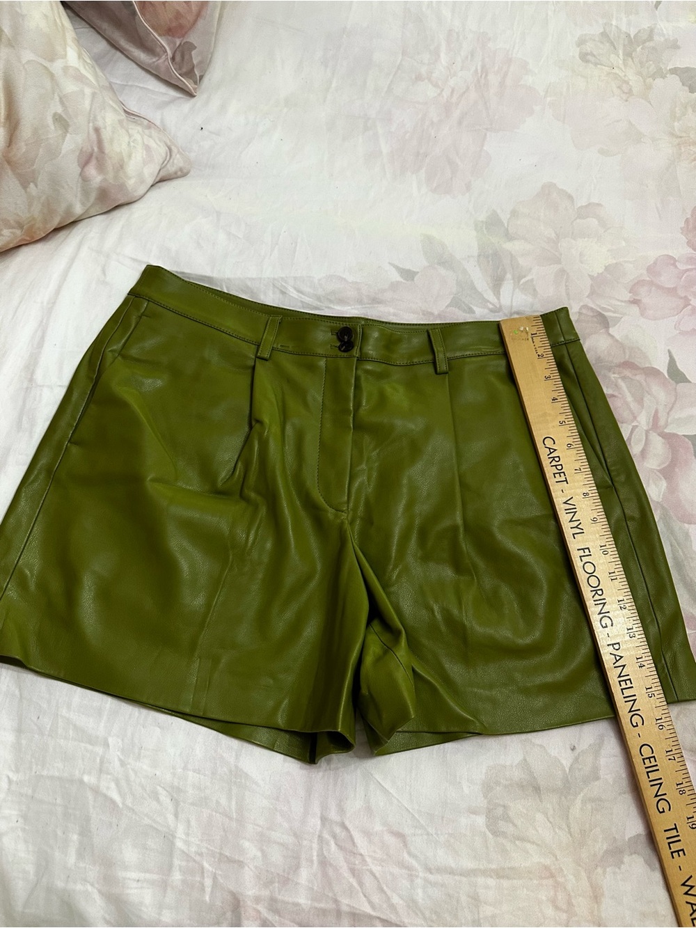 Rebecca Taylor Olive Green Faux Leather Shorts